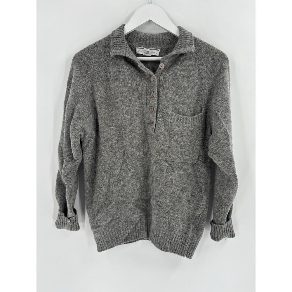 White Wheeler & Martha Sweater Womens Medium Gray Wool Rabbit Hair 1/4 Button